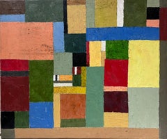 Huile impressionniste française du 20e siècle, carrés cubistes et motifs de couleurs sur toile