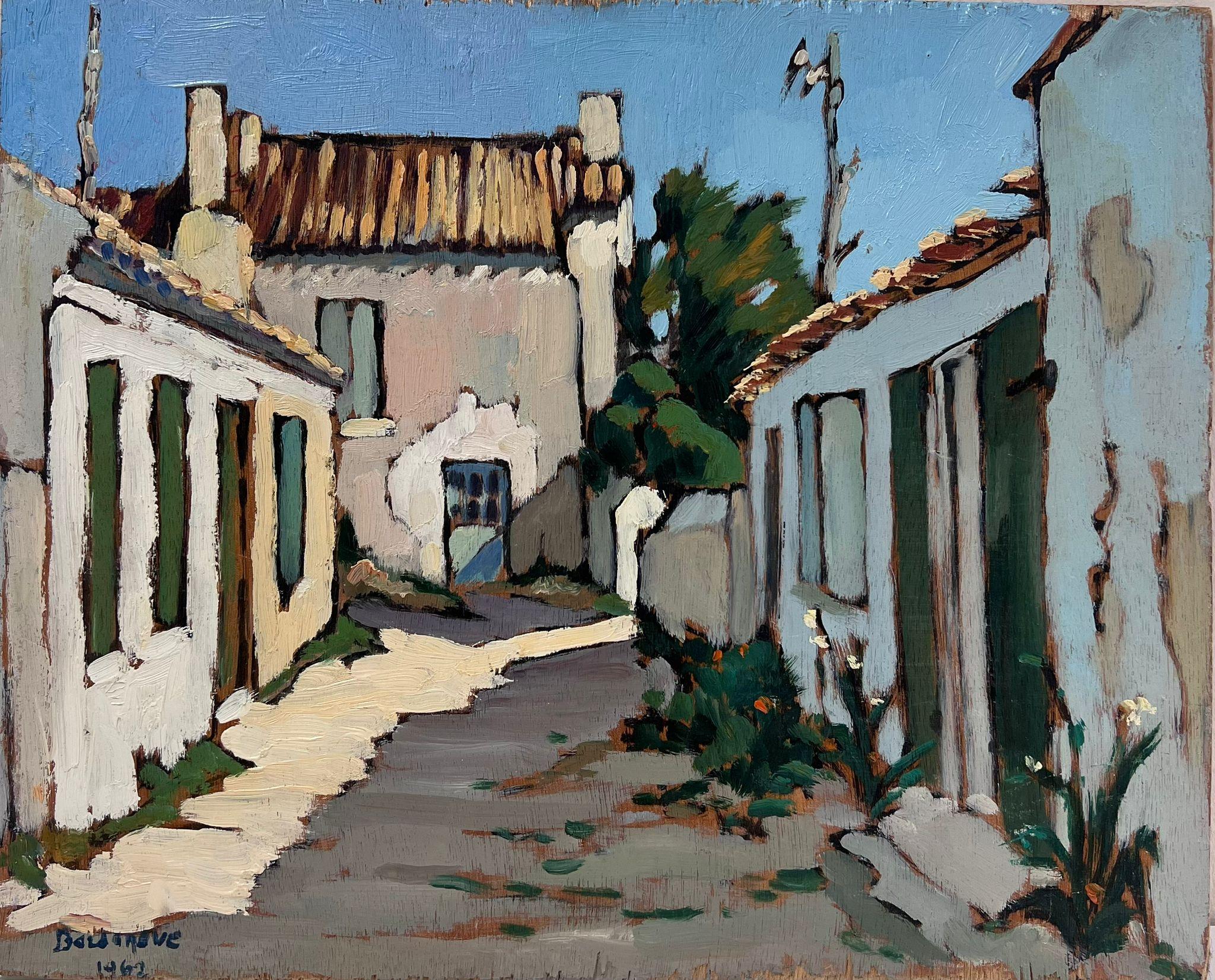 20th Century French Impressionist Oil Old Village Street Scene Double Sided View 3