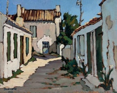 20th Century French Impressionist Oil Old Village Street Scene Double Sided View