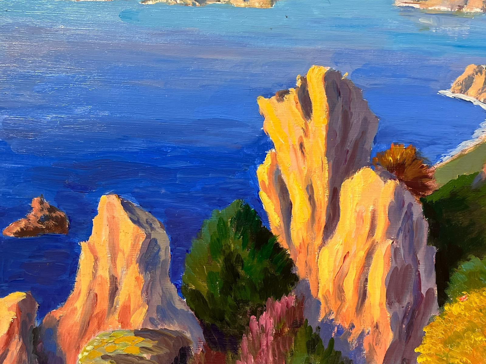 Bright Blue Sea and Sky Coastal Landscape Contemporary French Impressionist Oil For Sale 1