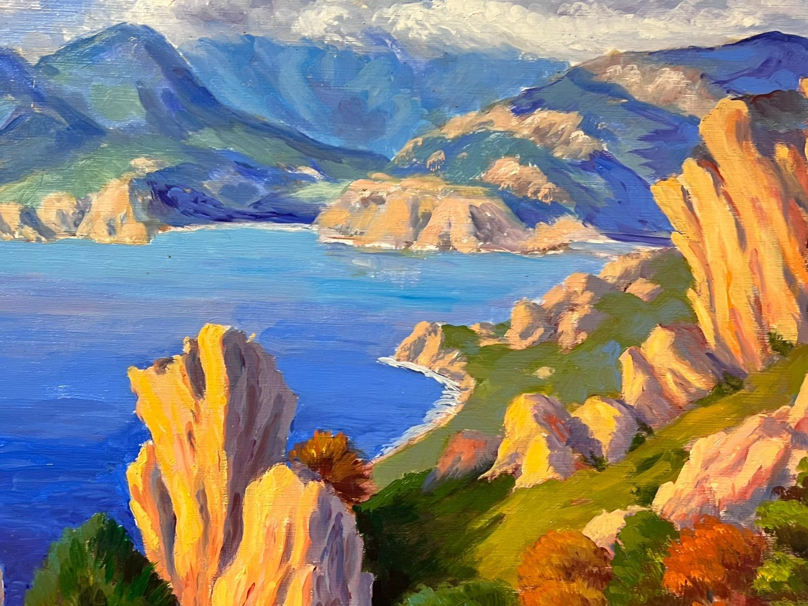 Bright Blue Sea and Sky Coastal Landscape Contemporary French Impressionist Oil For Sale 2