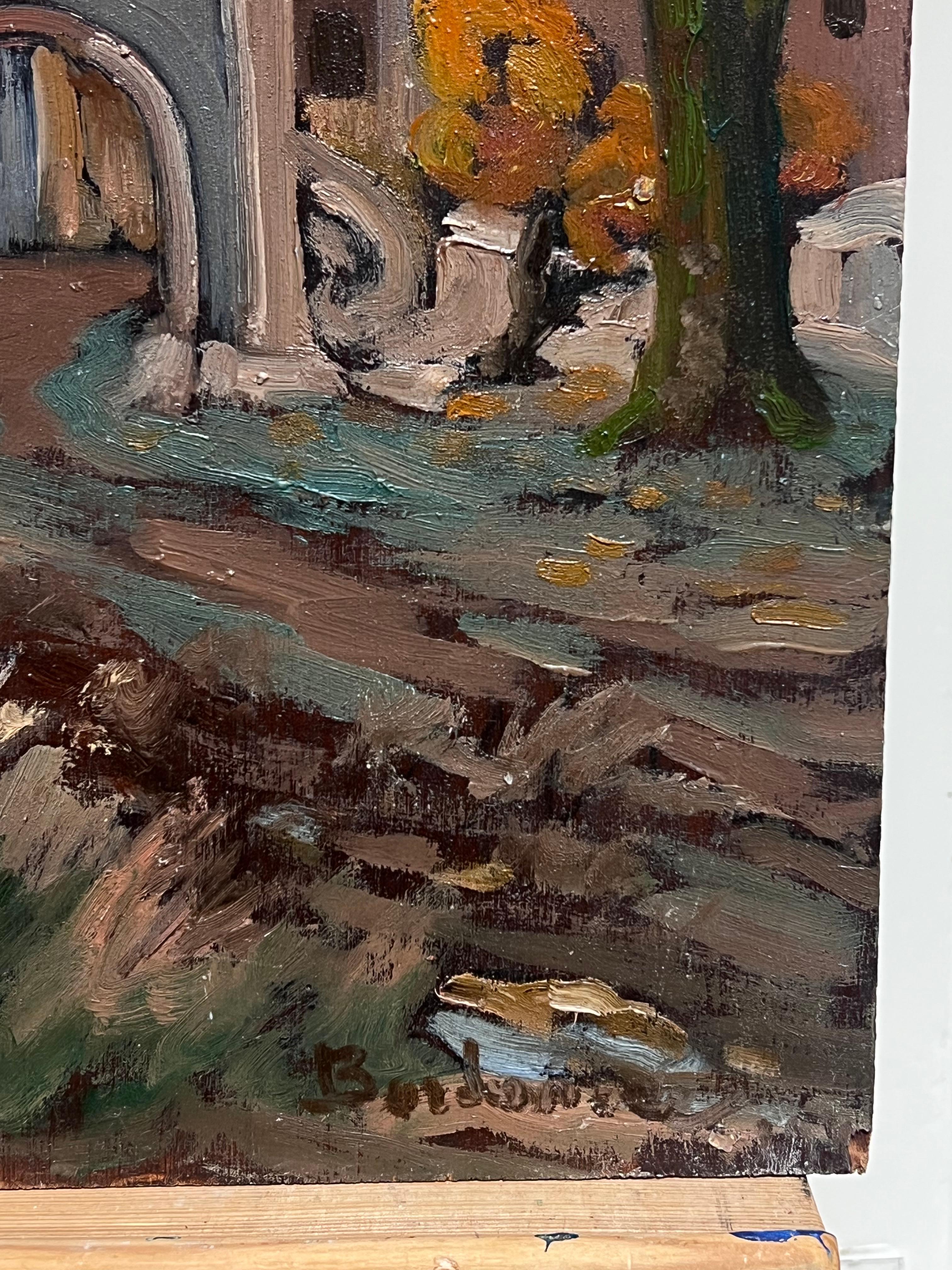 Chateau Gardens in Quiet French Village Autumnal Impressionist Oil Painting For Sale 2