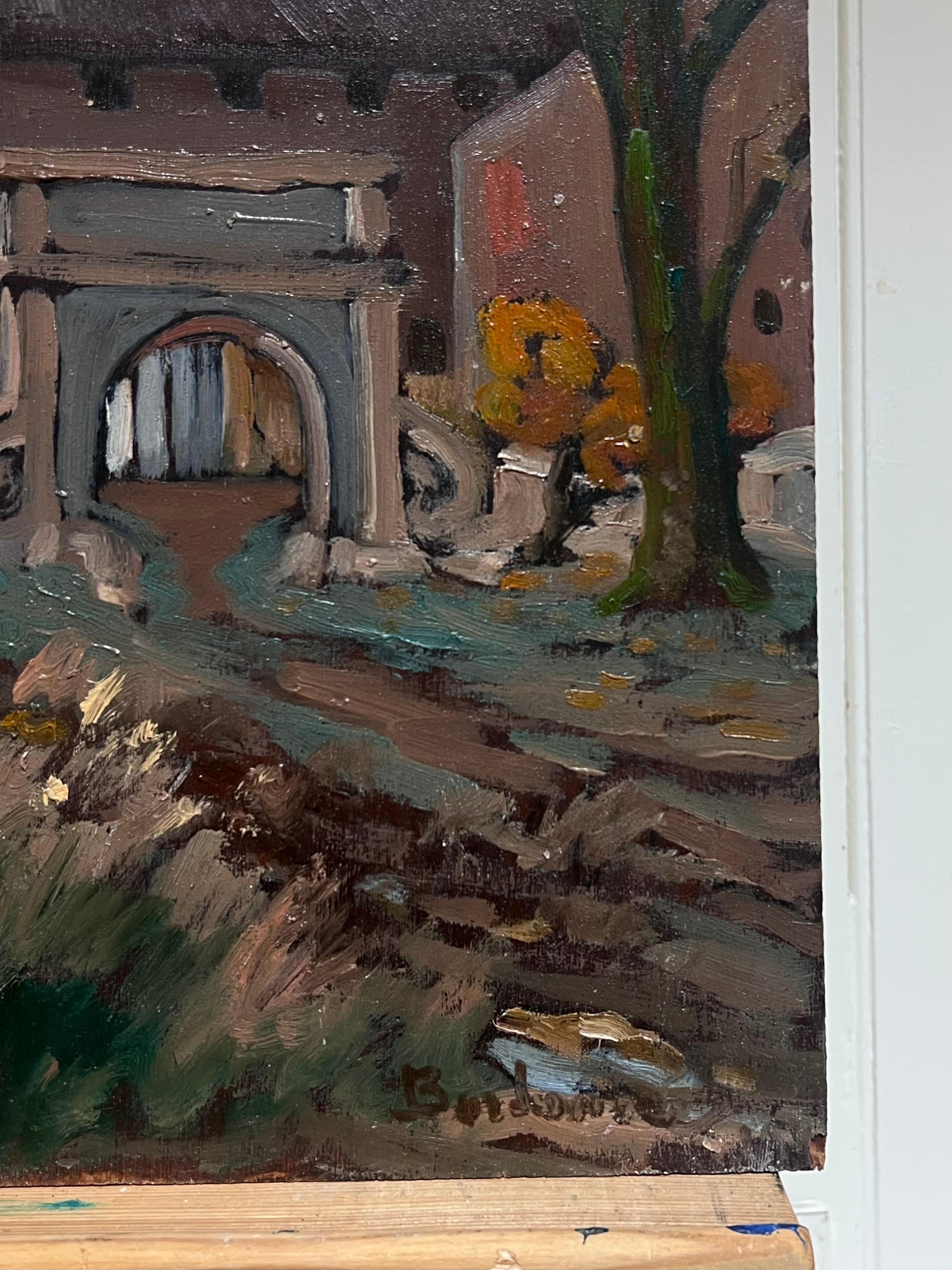 Chateau Gardens in Quiet French Village Autumnal Impressionist Oil Painting For Sale 3