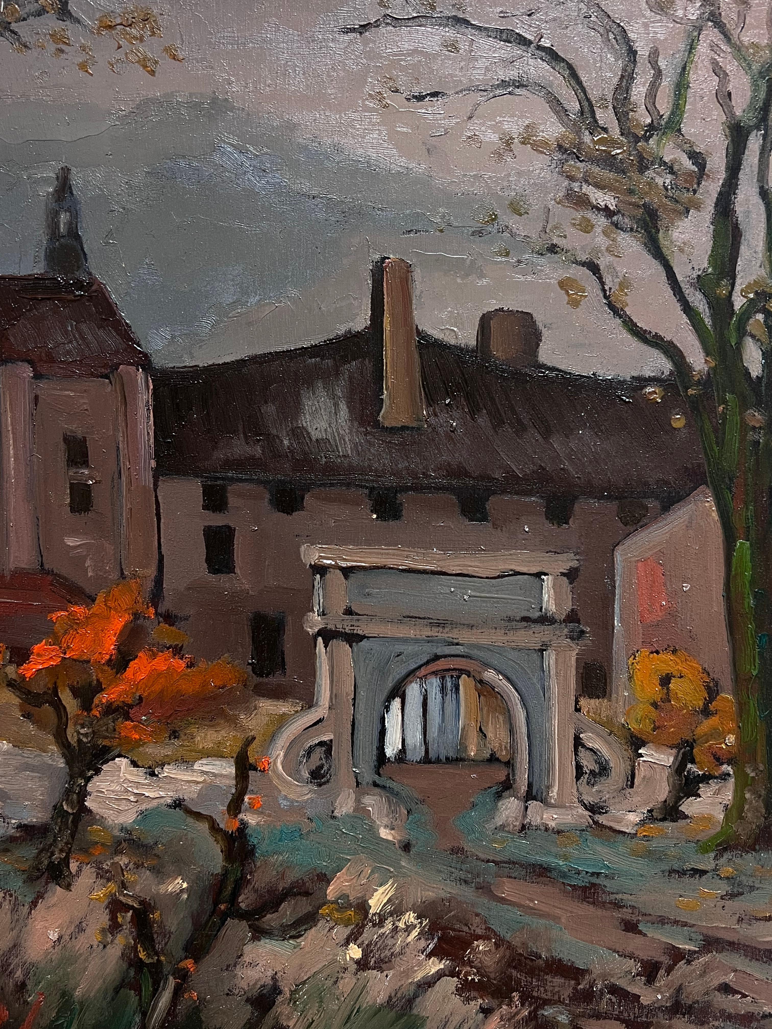 Chateau Gardens in Quiet French Village Autumnal Impressionist Oil Painting For Sale 4