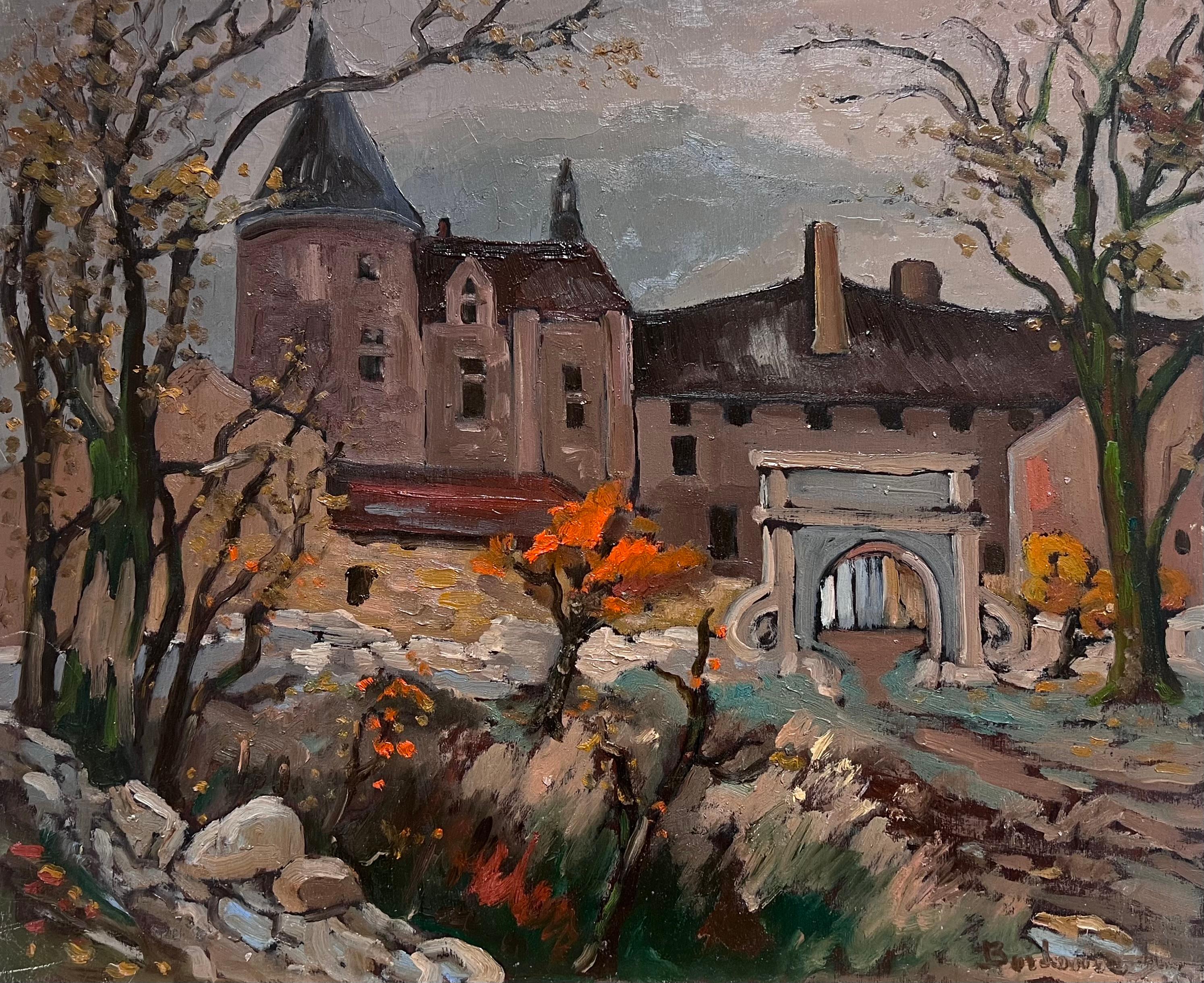 Georges Bordonove Landscape Painting - Chateau Gardens in Quiet French Village Autumnal Impressionist Oil Painting