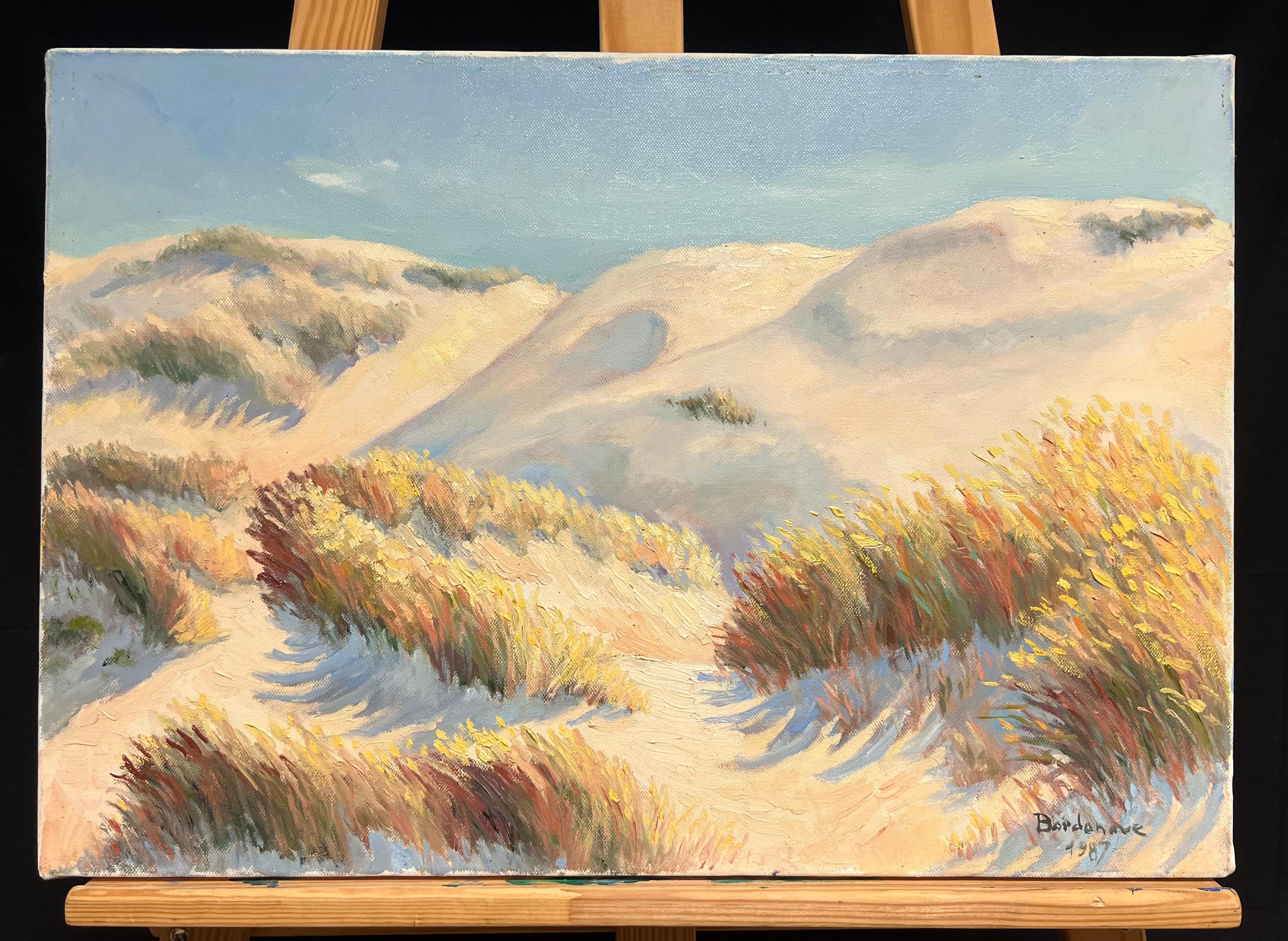 Coastal Sand Dunes Landscape Sunlit Impressionist French Oil Painting - Beige Landscape Painting by Georges Bordonove