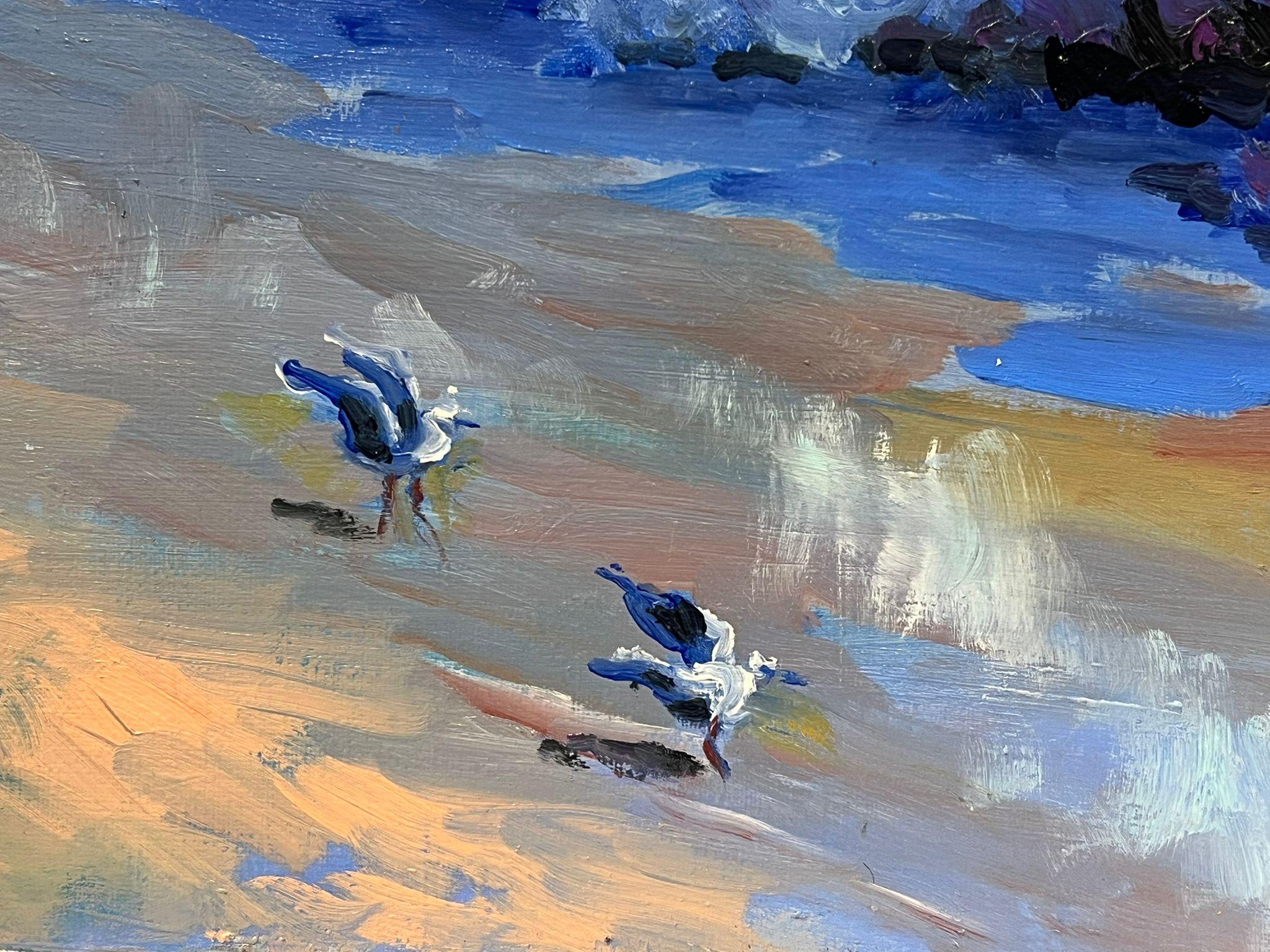 Coastal-Szene mit Crashing Waves, Möwen im Flug und lebhaften Ozeanfarben (Impressionismus), Painting, von Georges Bordonove