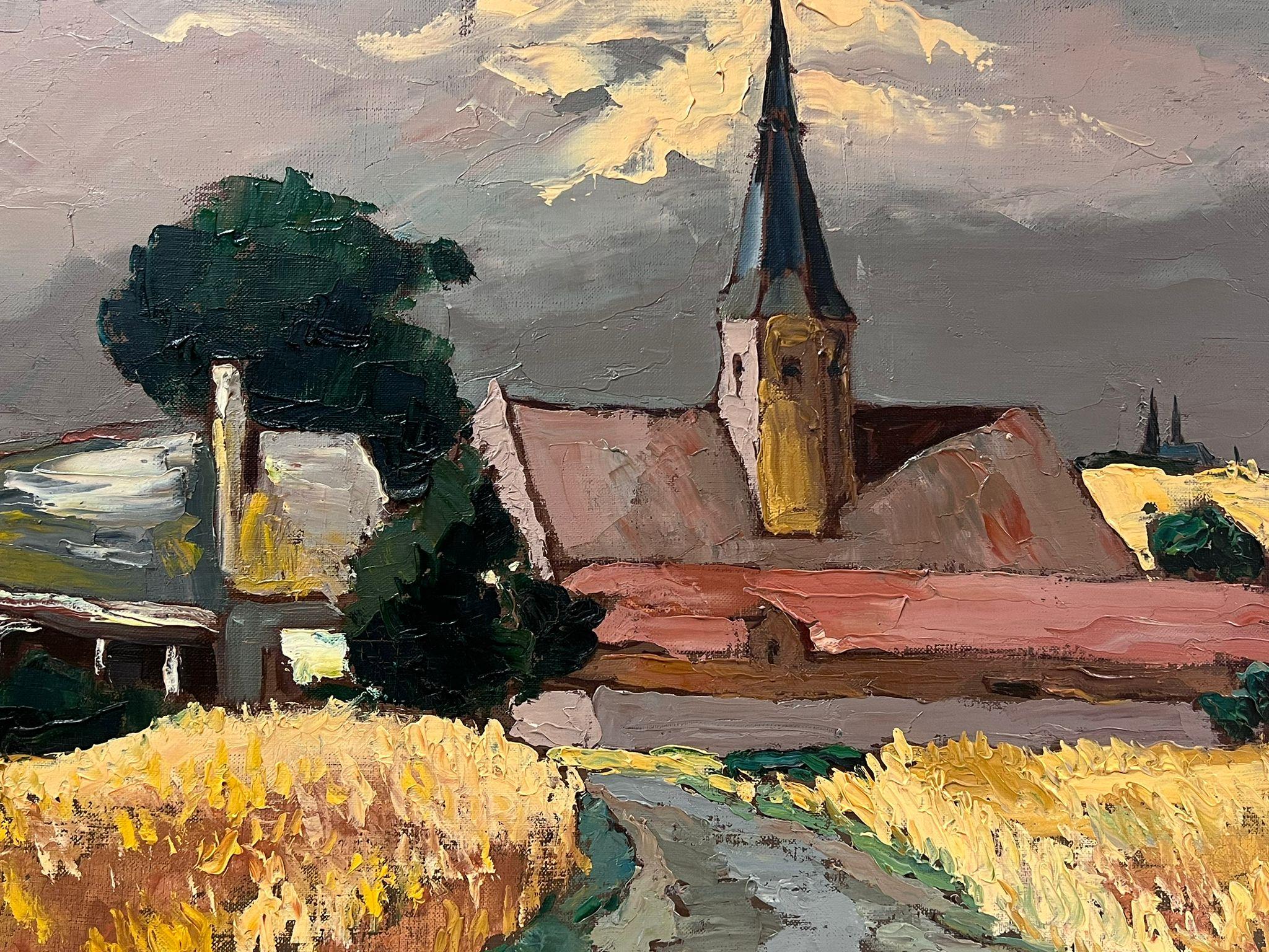 Contemporary French Impressionist Oil Church At The End Of The Corn Fields  (Impressionismus), Painting, von Georges Bordonove
