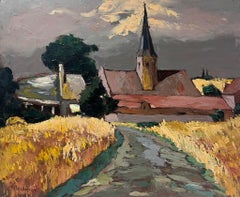 Huile impressionniste française contemporaine Church's At The End of The Corn Fields (L'église à la fin des champs de maïs) 
