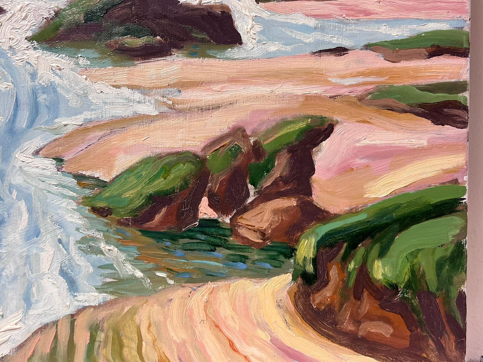 Olio impressionista francese contemporaneo Insenatura costiera verso il mare Onde che si infrangono - Painting Impressionismo di Georges Bordonove