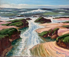 Contemporary French Impressionist Oil Coastal Inlet to the Sea Crashing Waves