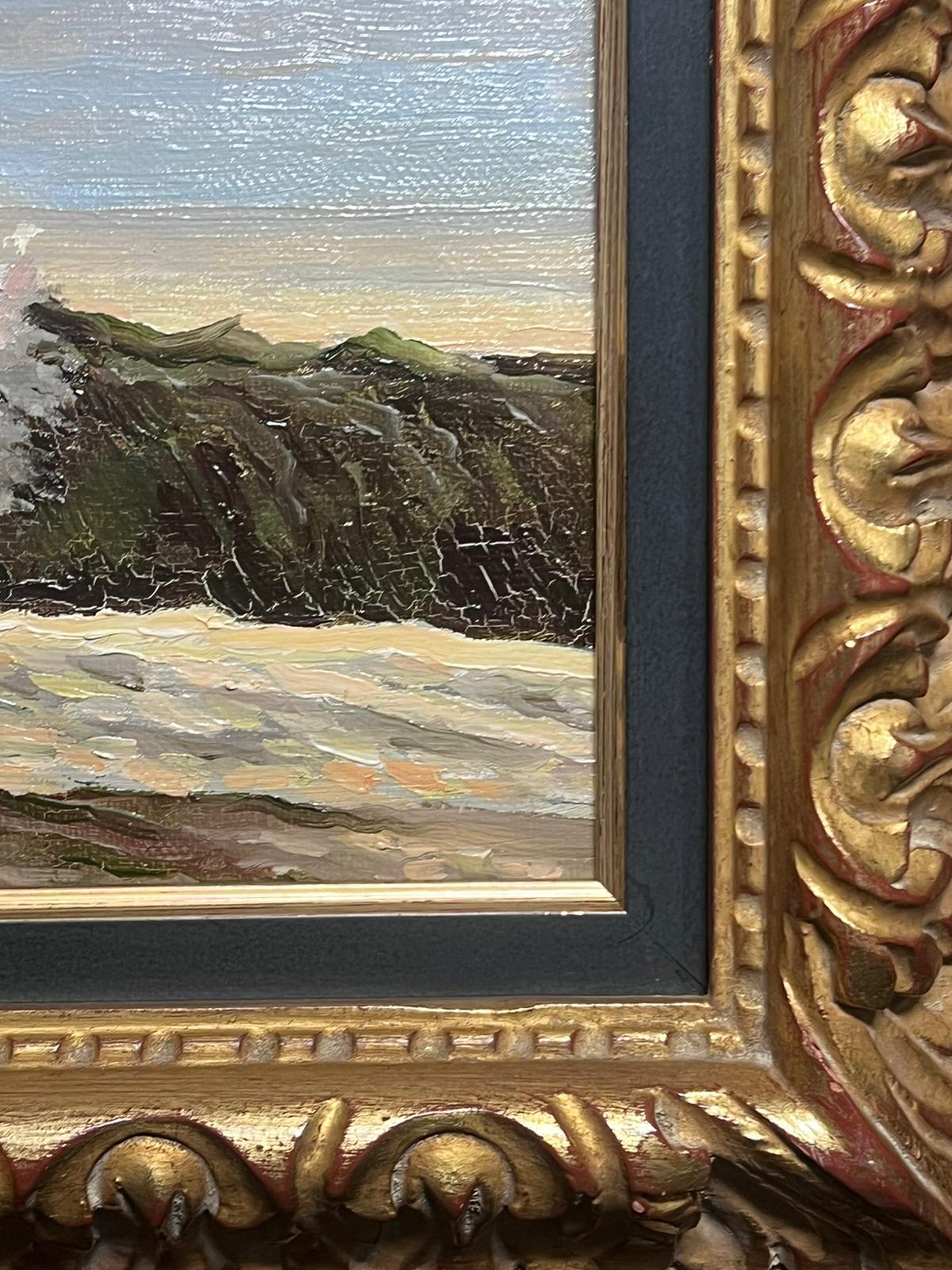 Óleo impresionista francés contemporáneo Olas rompientes Puesta de sol sobre el mar 1
