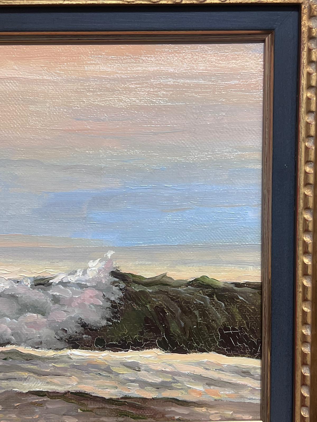 Óleo impresionista francés contemporáneo Olas rompientes Puesta de sol sobre el mar 2