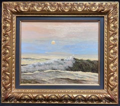 Huile impressionniste française contemporaine Vagues déferlantes Coucher de soleil sur la mer