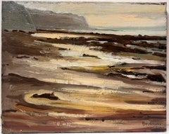 Contemporary French Impressionist Oil Dramatic Atmospheric Beach Scene Cliffs