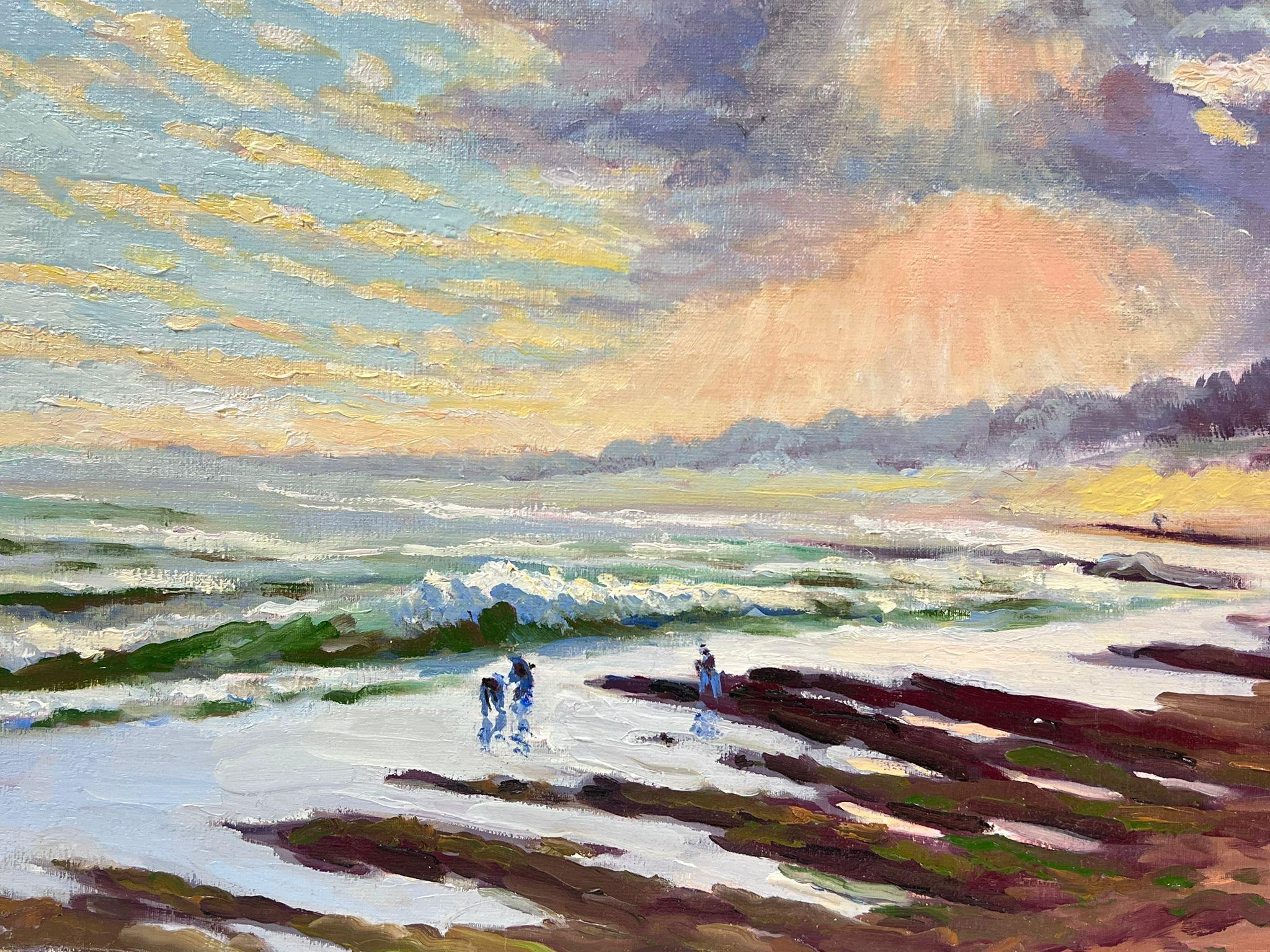 Contemporary French Impressionist Oil Dramatic Sky over Coastal Beach Seascape For Sale 1