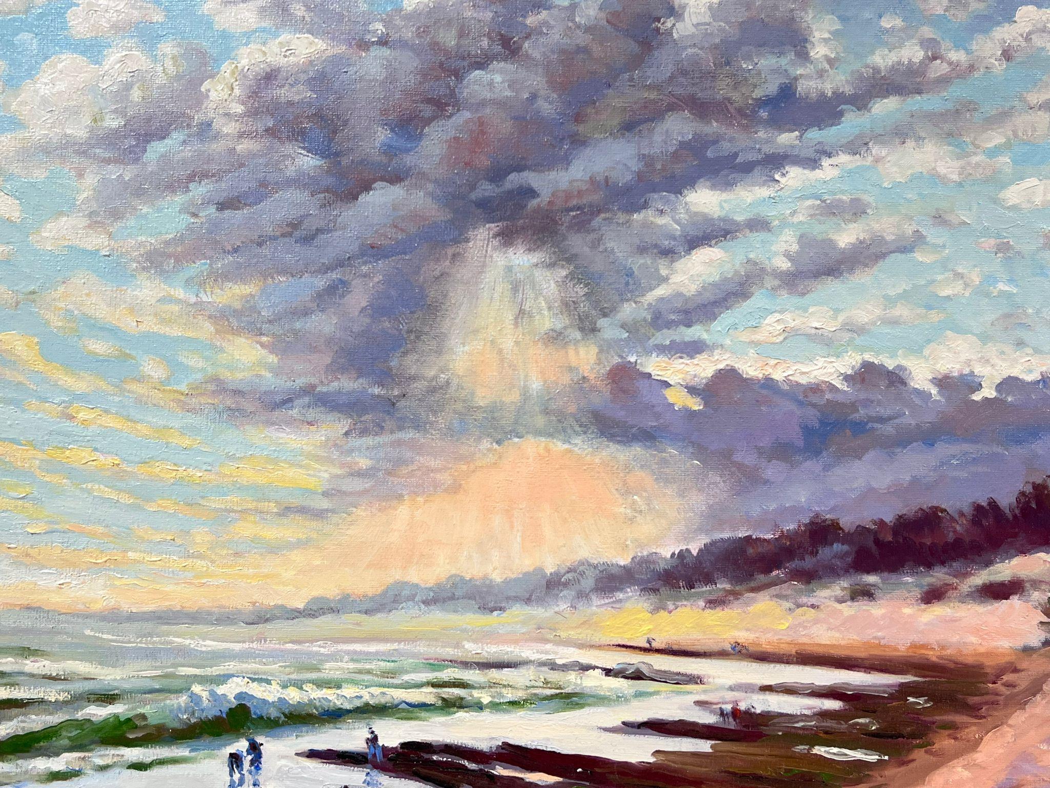 Contemporary French Impressionist Oil Dramatic Sky over Coastal Beach Seascape im Angebot 1