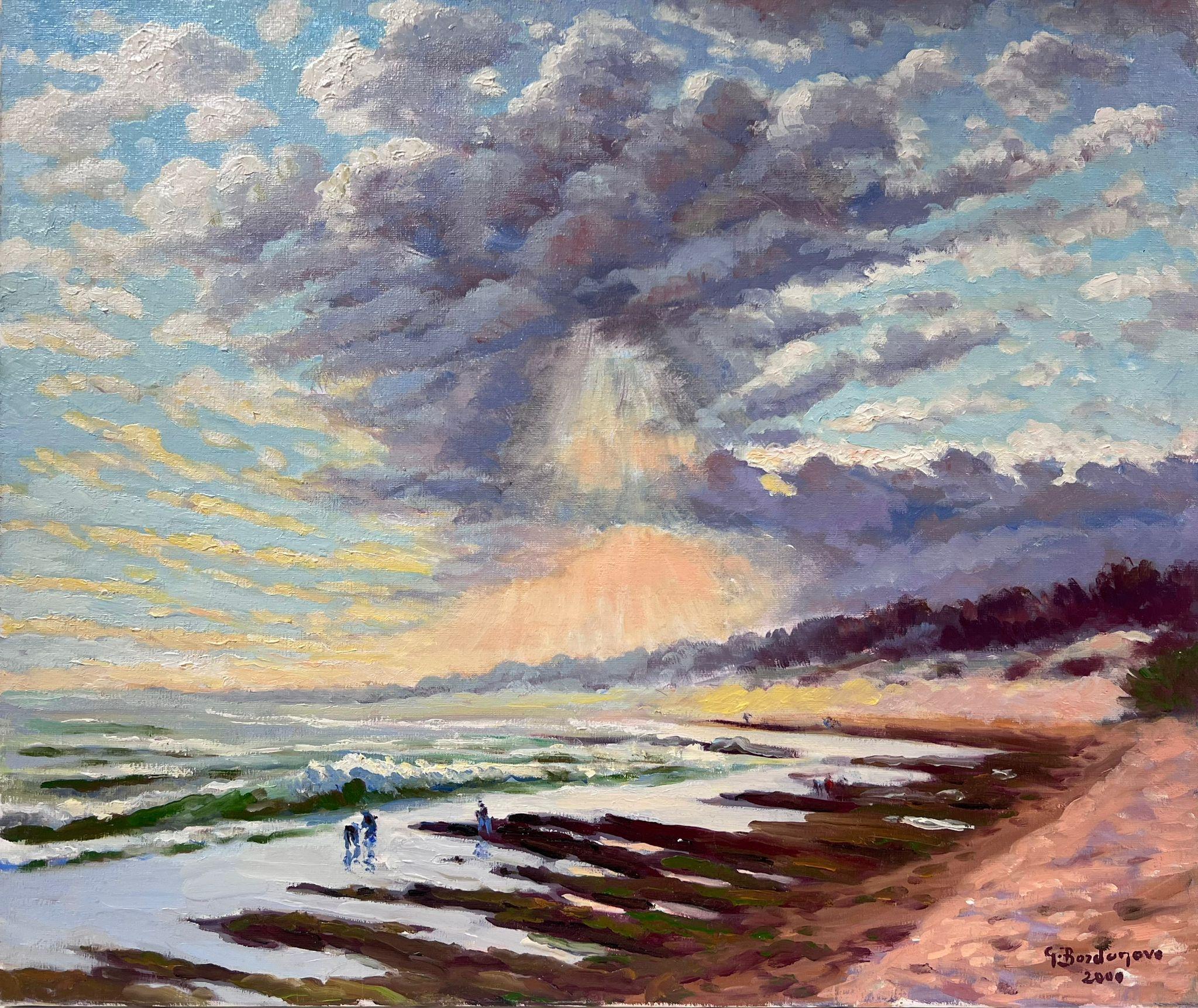 Georges Bordonove Landscape Painting - Contemporary French Impressionist Oil Dramatic Sky over Coastal Beach Seascape