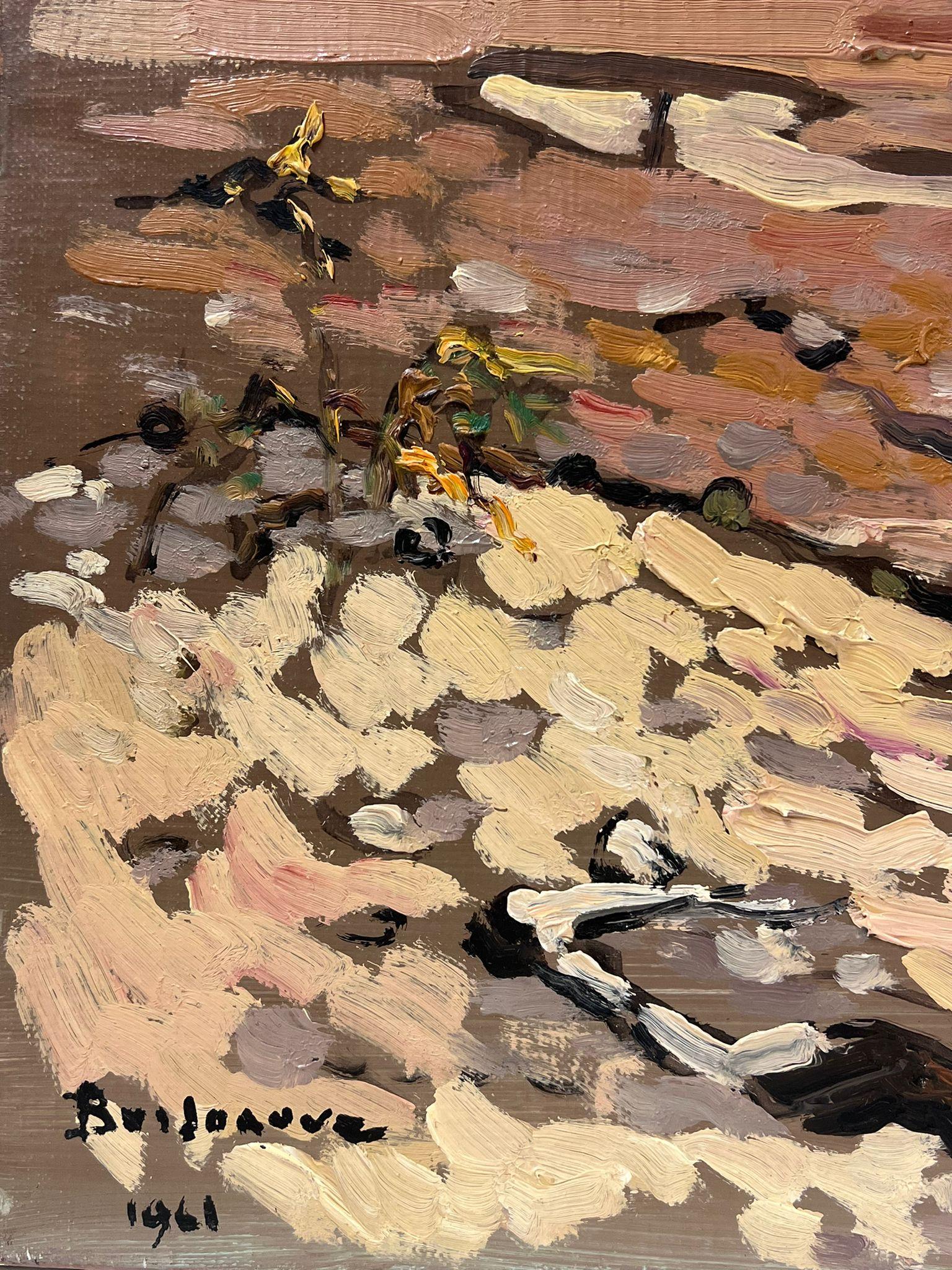 Huile Impressionniste Française Contemporaine Dérive Wood Wood et Figure Sur Plage Sombre - Impressionnisme Painting par Georges Bordonove
