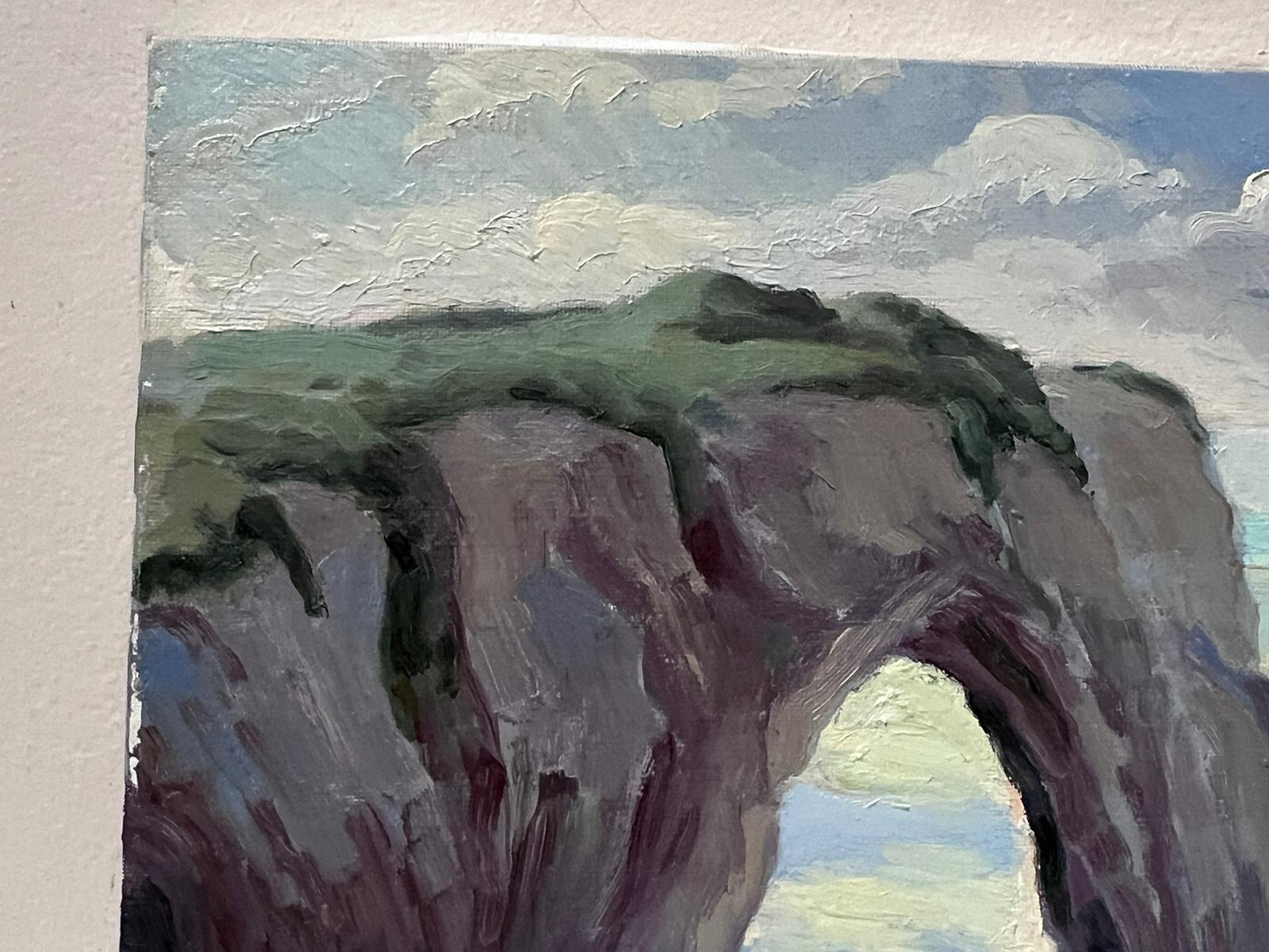 Contemporary French Impressionist Oil Etretat Normandy Coastline Cliffs & Sea - Gray Landscape Painting by Georges Bordonove