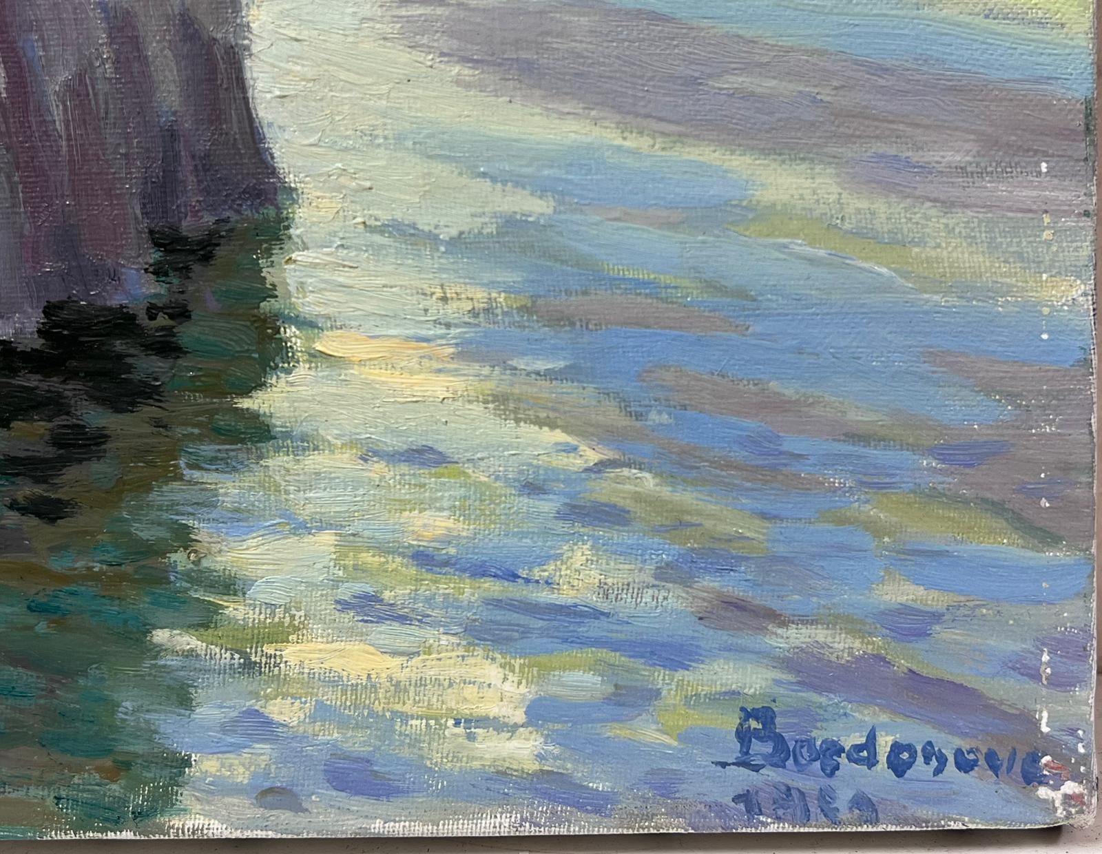 Contemporary French Impressionist Oil Etretat Normandy Coastline Cliffs & Sea - Gray Landscape Painting by Georges Bordonove