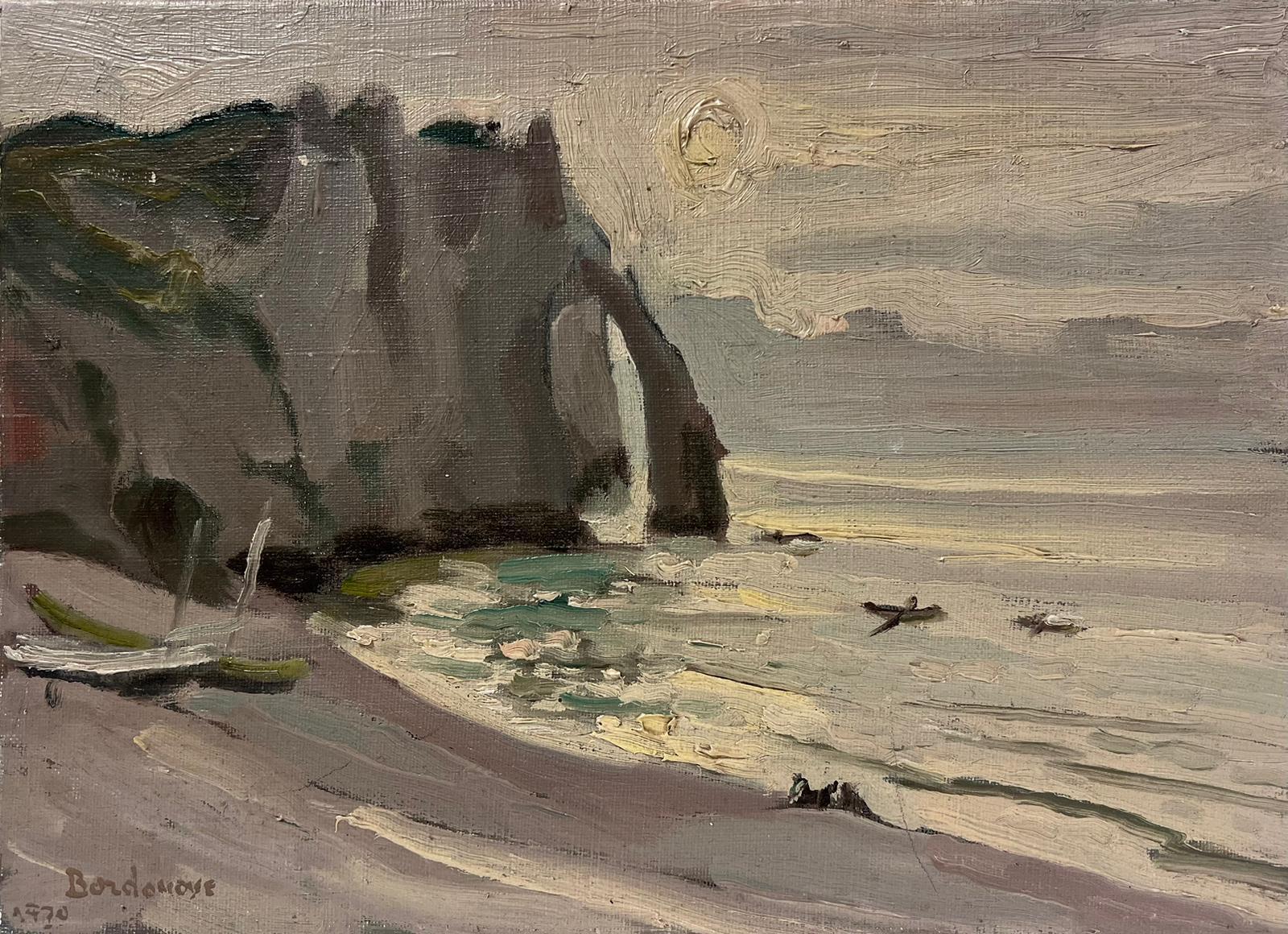 Georges Bordonove Landscape Painting - Contemporary French Impressionist Oil Etretat Rocky Coastline at Dusk Beach 