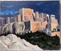 Óleo Impresionista Francés Contemporáneo Paisaje Europeo de Ciudad Antigua Fortaleza