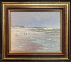 Contemporary French Impressionist Oil Figures Enjoying Day on the Beach