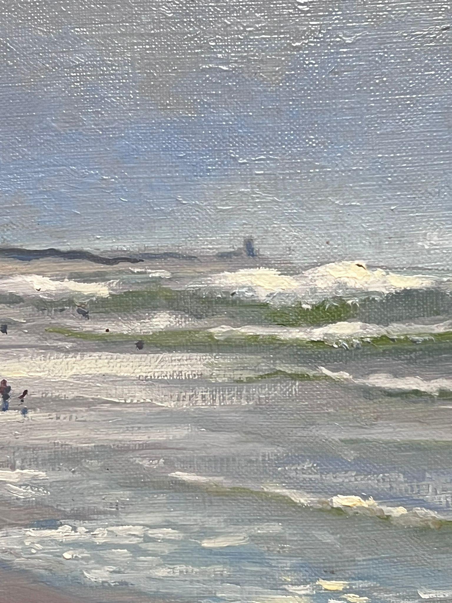 Contemporary French Impressionist Oil Figures Enjoying Day on the Beach For Sale 3