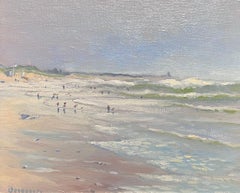Figure ad olio dell'impressionismo francese contemporaneo che si godono una giornata sulla spiaggia