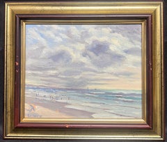 Contemporary French Impressionist Oil Figures on Expansive Beach Seascape