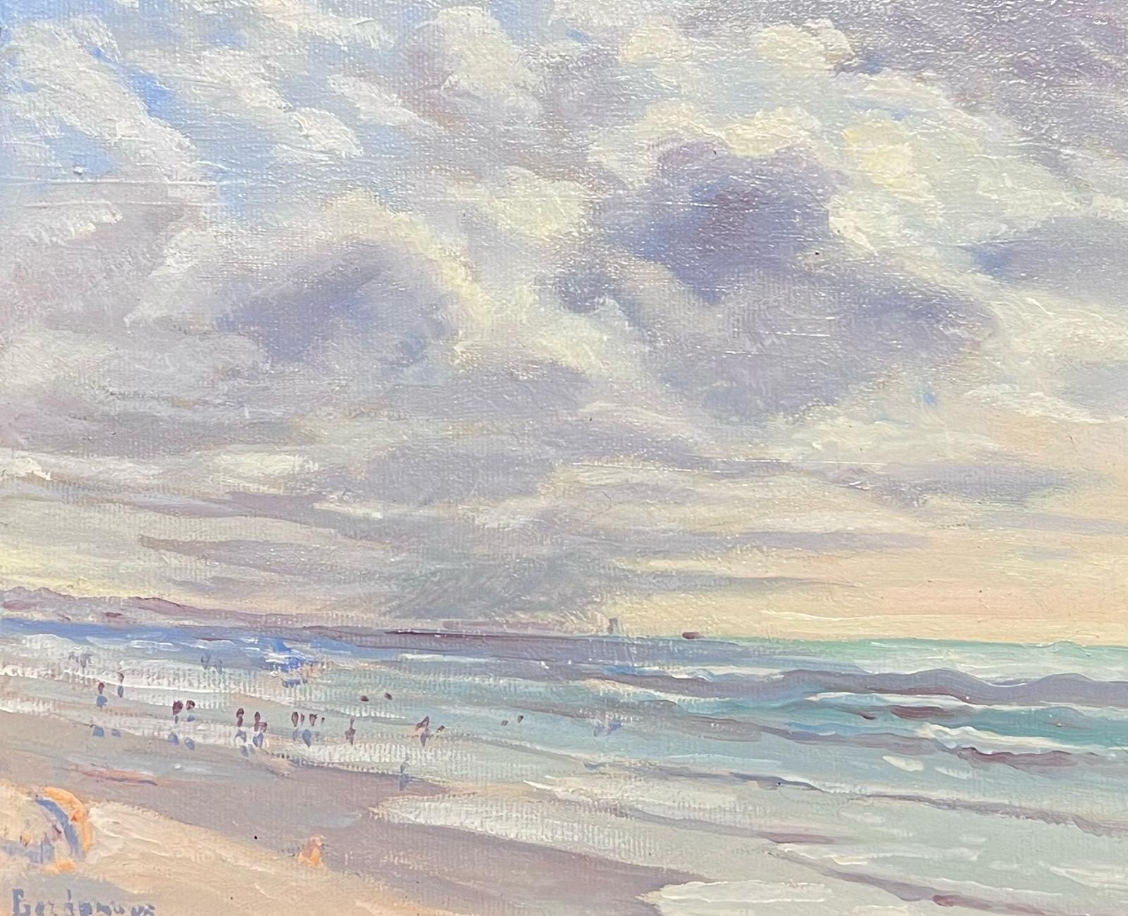 Georges Bordonove Landscape Painting - Contemporary French Impressionist Oil Figures on Expansive Beach Seascape