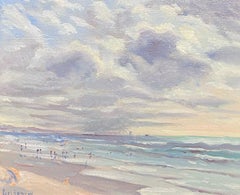 Contemporary French Impressionist Oil Figures on Expansive Beach Seascape