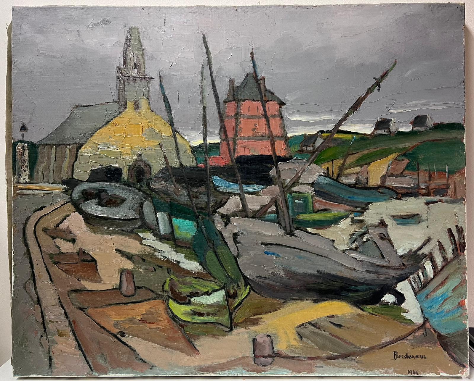 French Dockyard
by Georges Bordonave (French contemporary) 
dated 1966
signed oil painting on canvas, unframed
canvas: 18 x 21.75 inches
condition: very good
provenance: from a large private collection of this artists work, western Paris, France. 