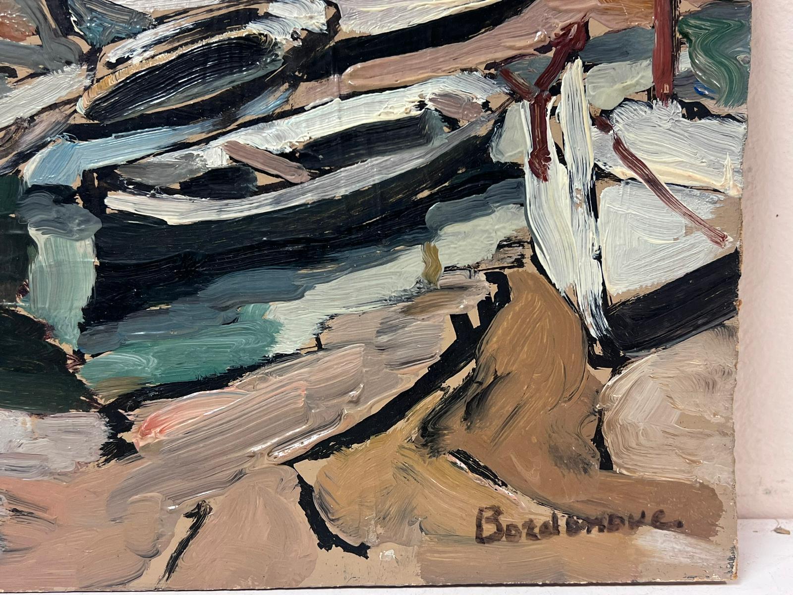 Olio impressionista francese contemporaneo Barche da pesca in cantiere navale - Painting Impressionismo di Georges Bordonove