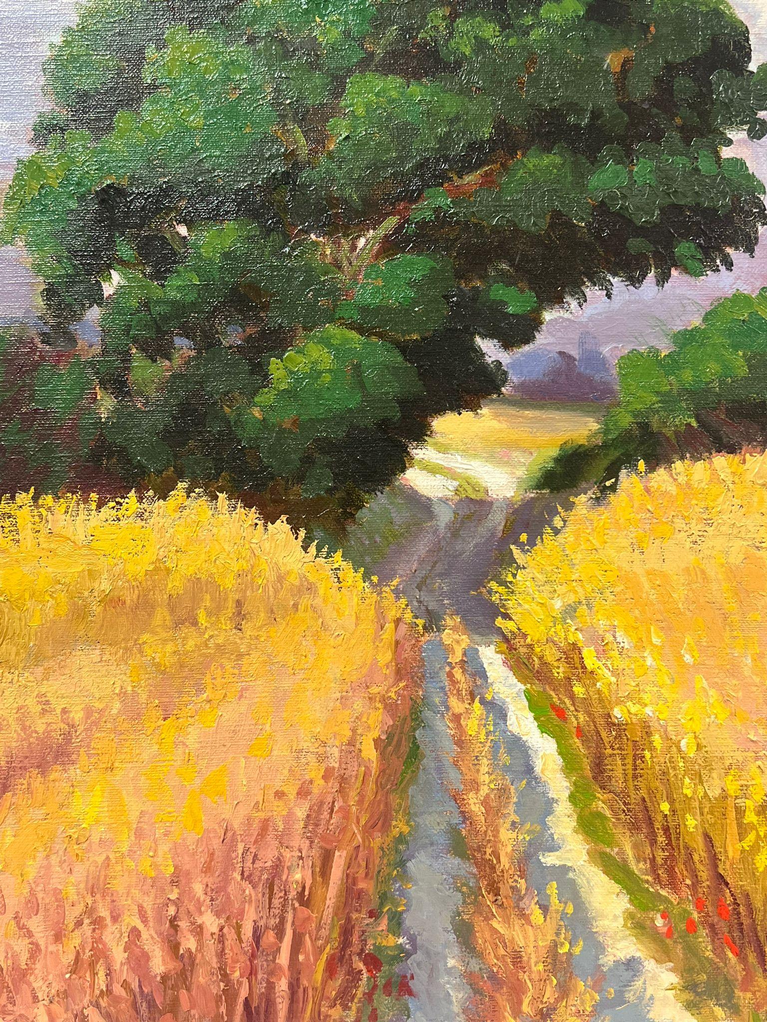 Huile impressionniste française contemporaine Champs de blé dorés Paysage d'été - Painting de Georges Bordonove