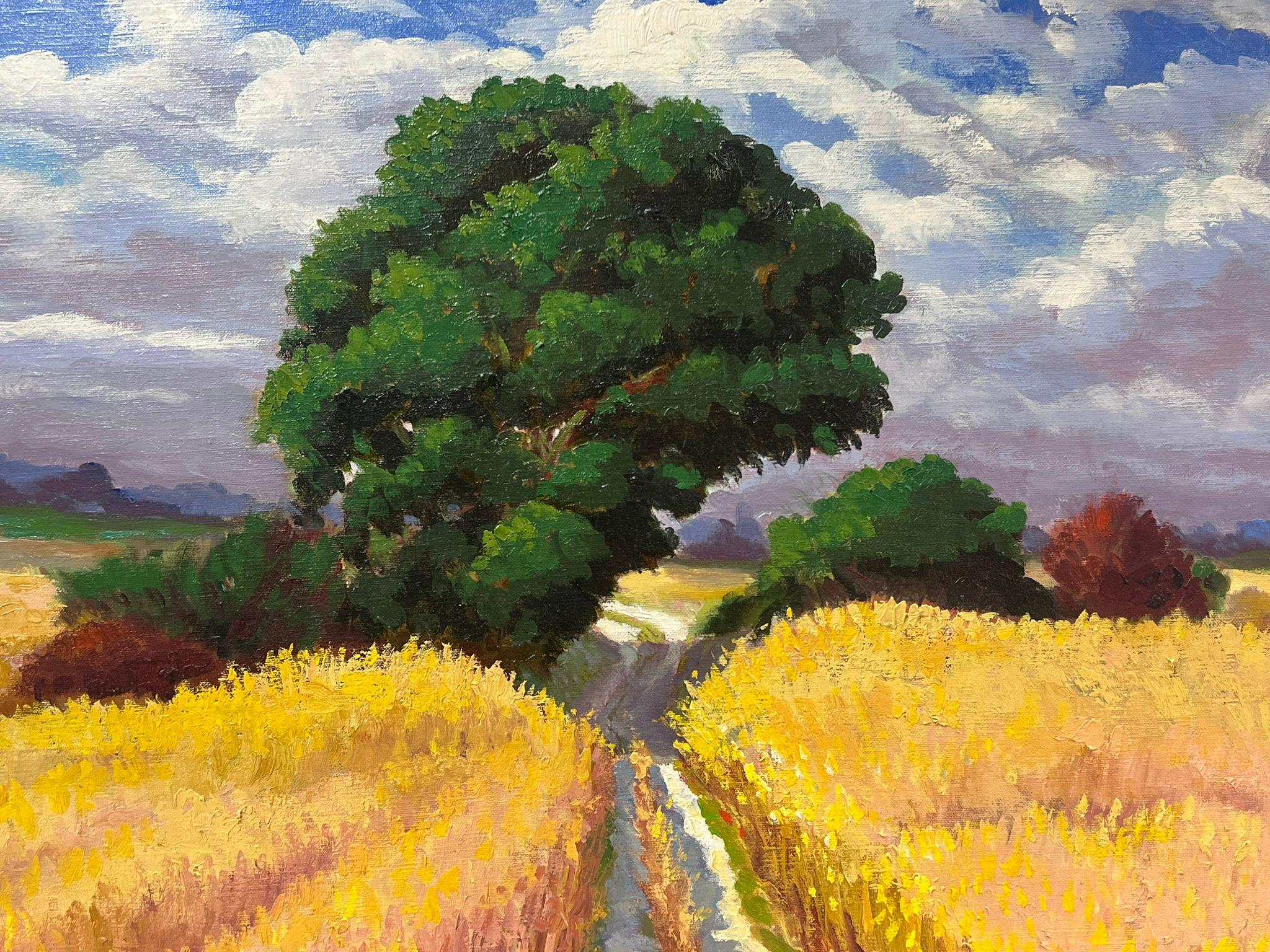 Huile impressionniste française contemporaine Champs de blé dorés Paysage d'été - Marron Landscape Painting par Georges Bordonove