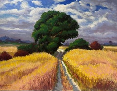 Huile impressionniste française contemporaine Champs de blé dorés Paysage d'été