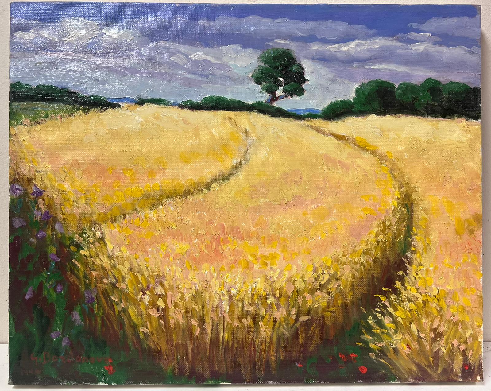 Contemporary French Impressionist Oil Golden Wheat Fields & Trees Landscape - Painting by Georges Bordonove