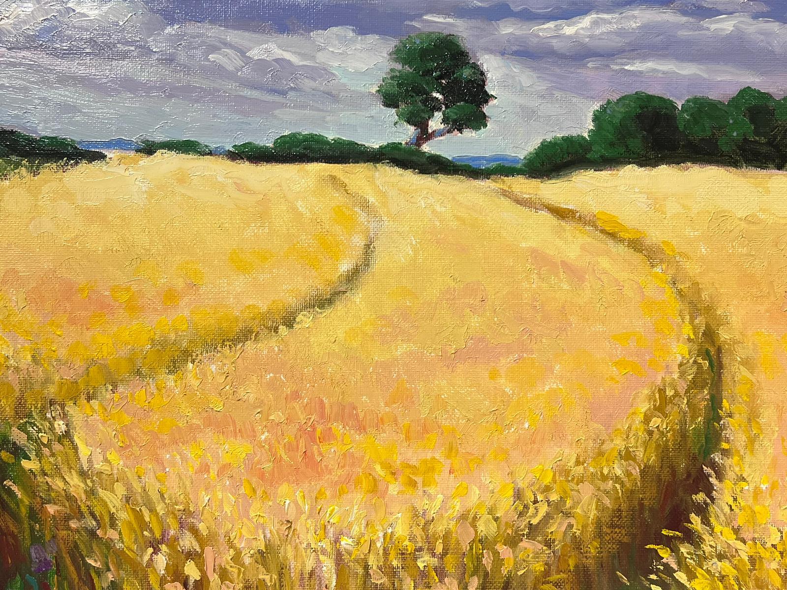 Contemporary French Impressionist Oil Golden Wheat Fields & Trees Landscape For Sale 2