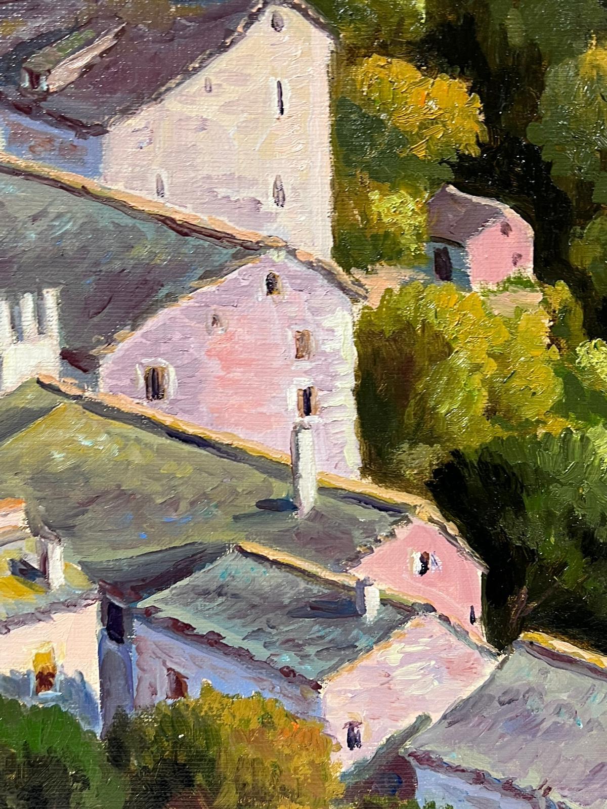 Contemporary French Impressionist Oil Hille Village Roof Tops French 2
