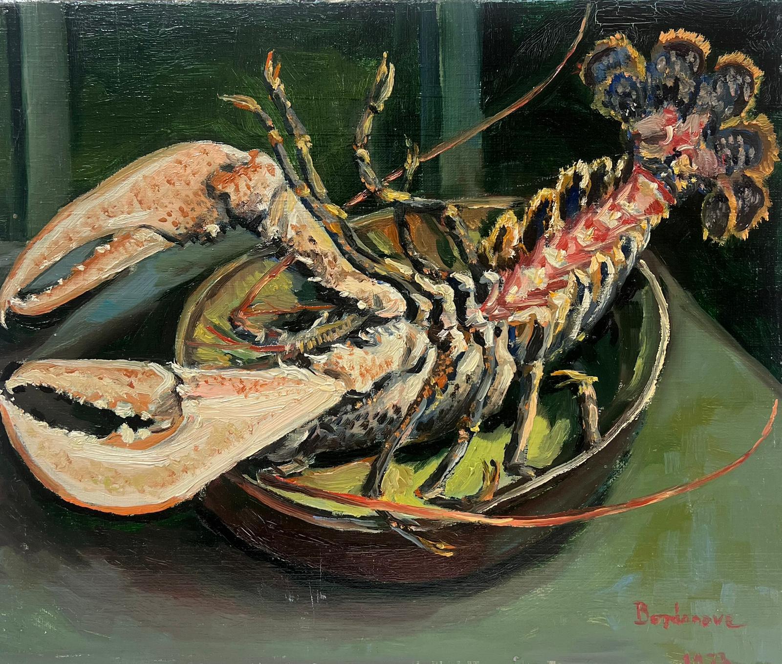 Georges Bordonove Interior Painting - Contemporary French Impressionist Oil Lobster on the Kitchen Table
