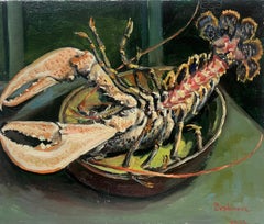Retro Contemporary French Impressionist Oil Lobster on the Kitchen Table
