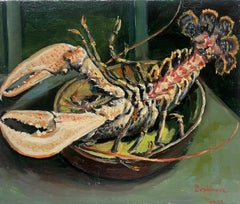 Huile impressionniste française contemporaine Homard sur la table de cuisine