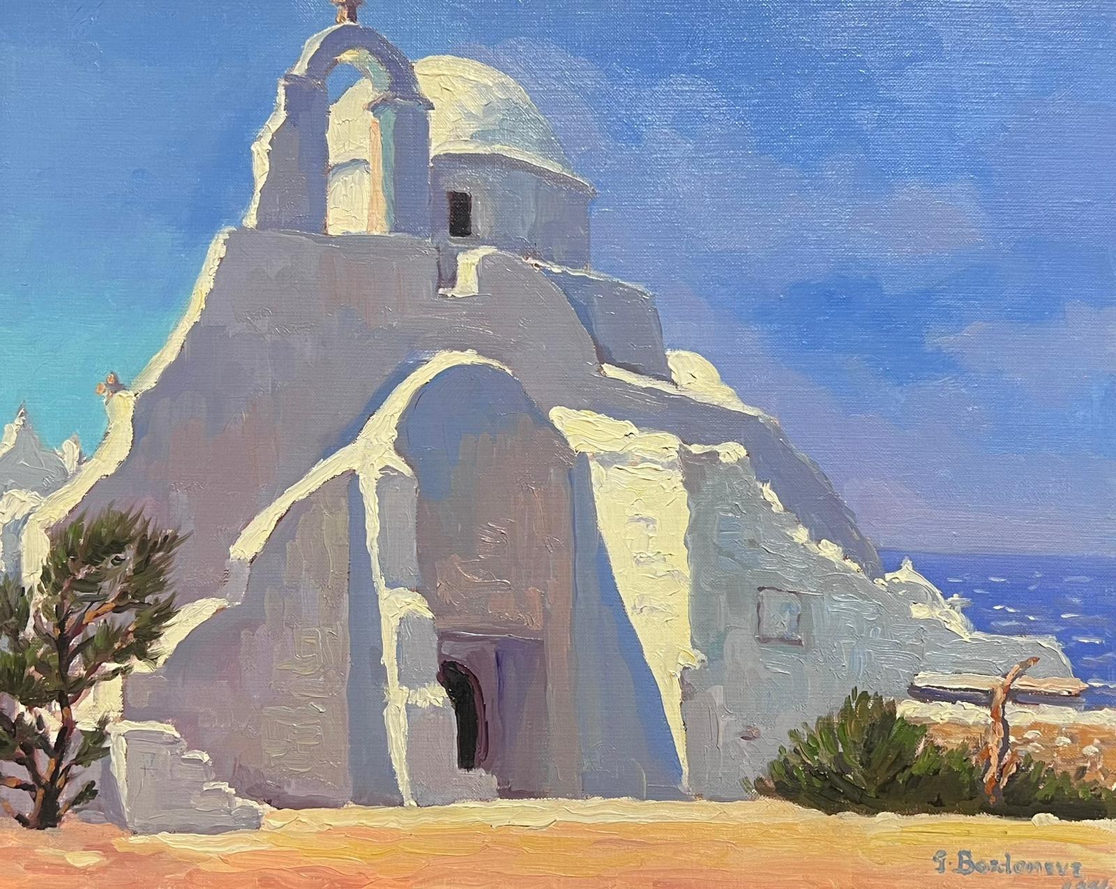 Contemporary French Impressionist Oil Mediterranean Building by Sea 7