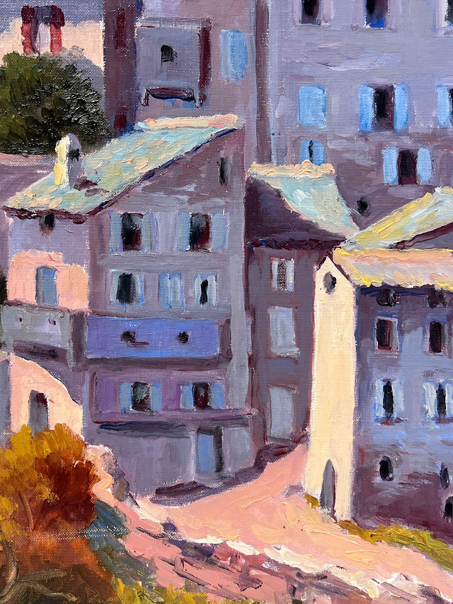 Contemporary French Impressionist Oil Mediterranean Old Town Buildings For Sale 2