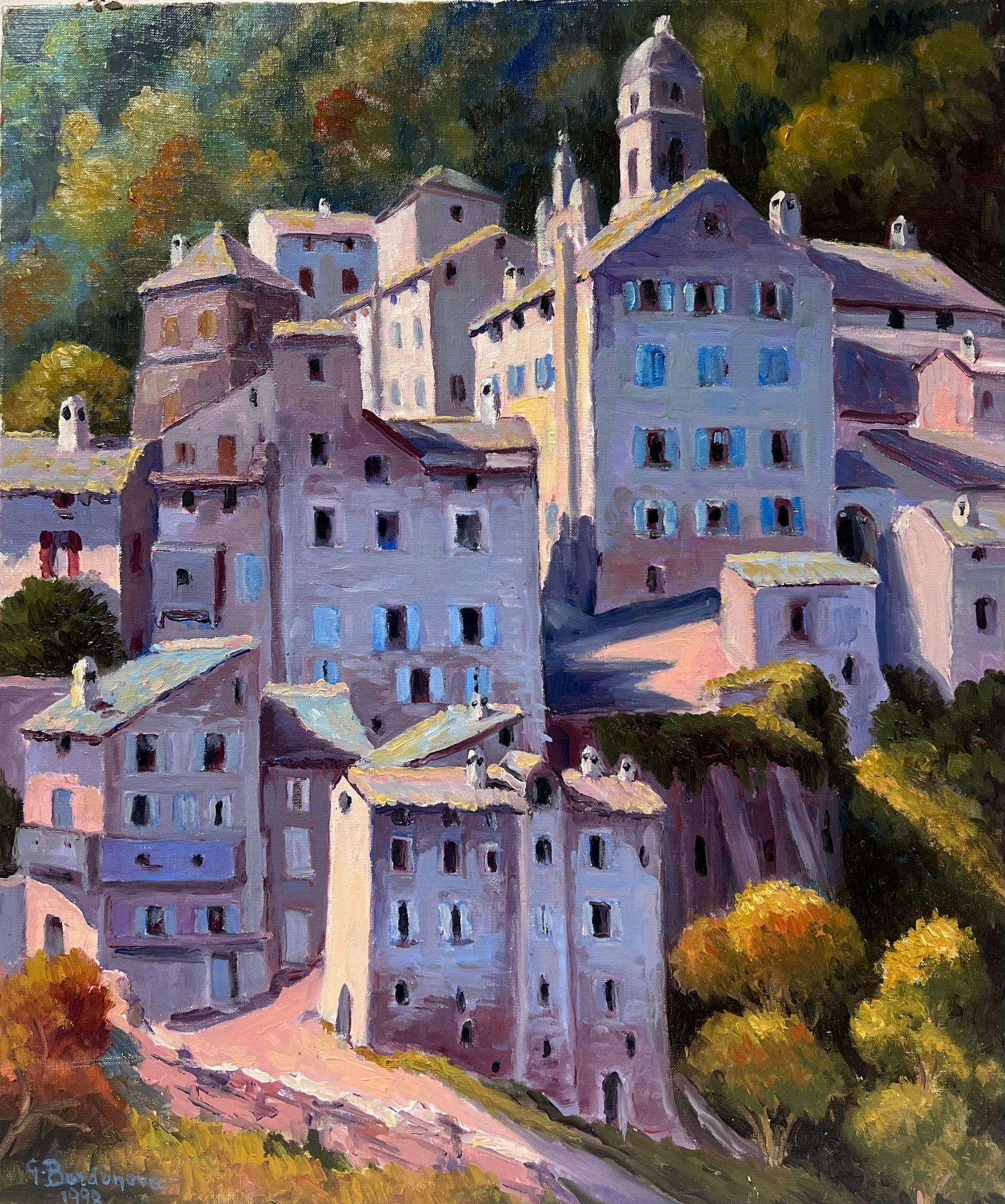 Georges Bordonove Landscape Painting - Contemporary French Impressionist Oil Mediterranean Old Town Buildings