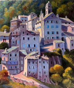 Contemporary French Impressionist Oil Mediterranean Old Town Buildings