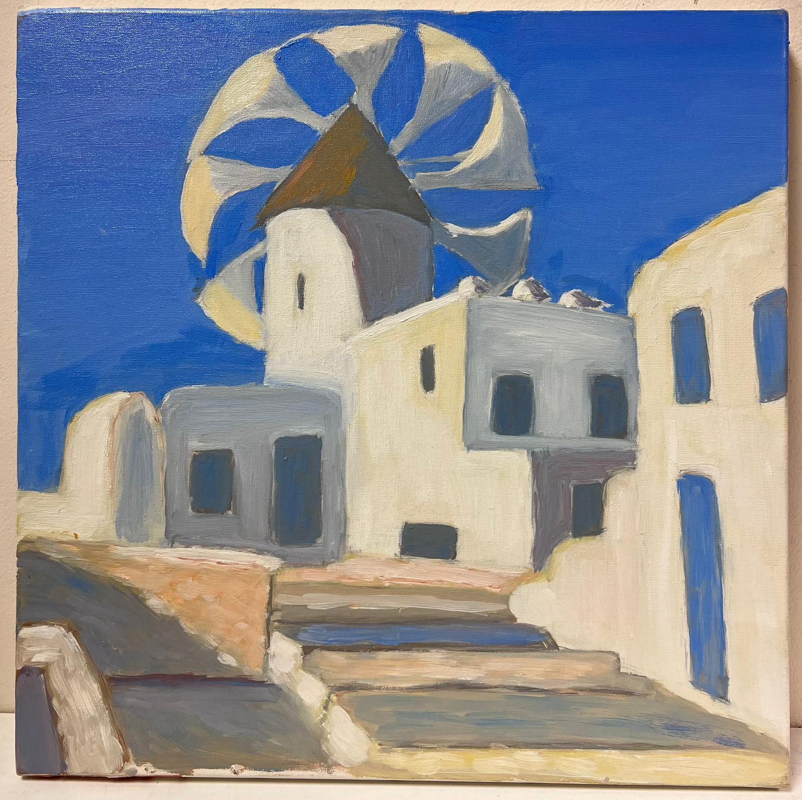 Óleo Impresionista Francés Contemporáneo Mediterráneo Soleado Casco Antiguo Casas Blancas - Painting de Georges Bordonove
