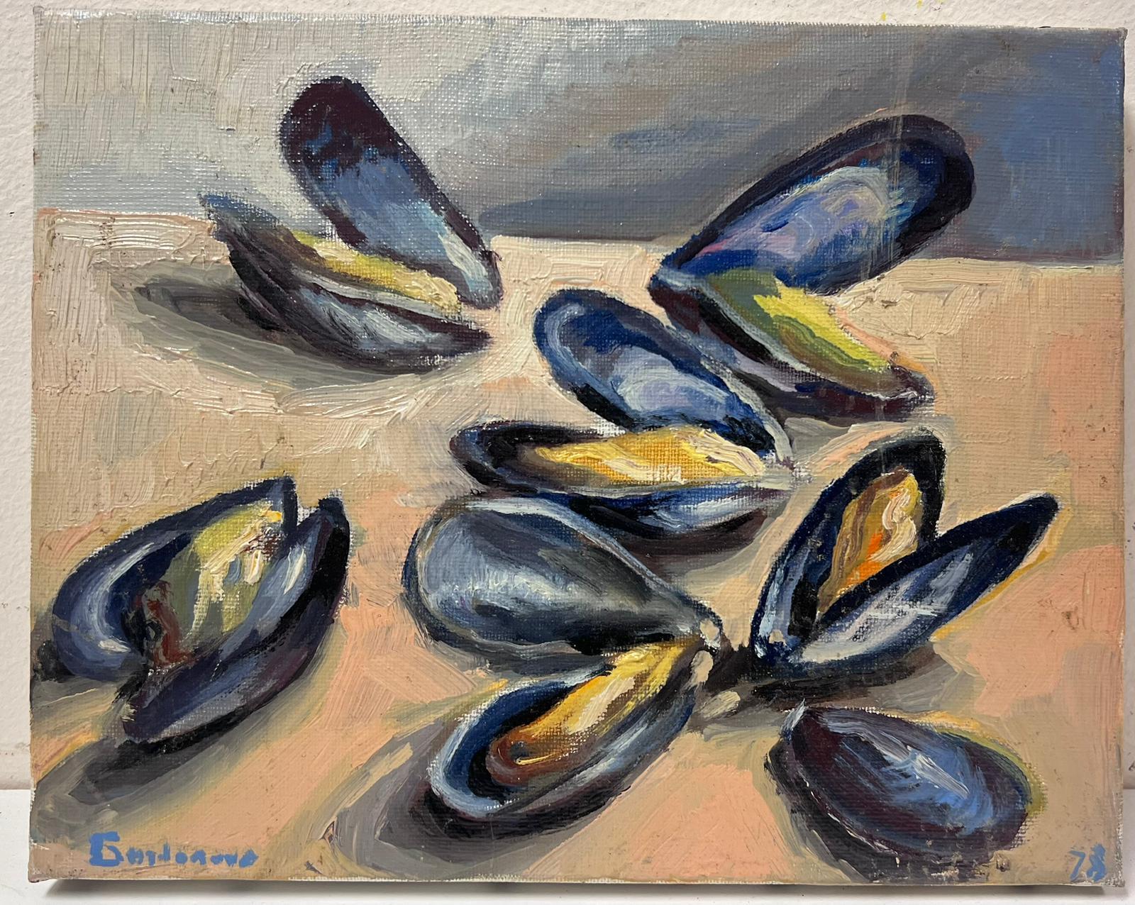 Mussels
by Georges Bordonave (French contemporary) 
signed oil painting on canvas, unframed
canvas: 7.5 x 9.5 inches
condition: very good
provenance: from a large private collection of this artists work, western Paris, France. 